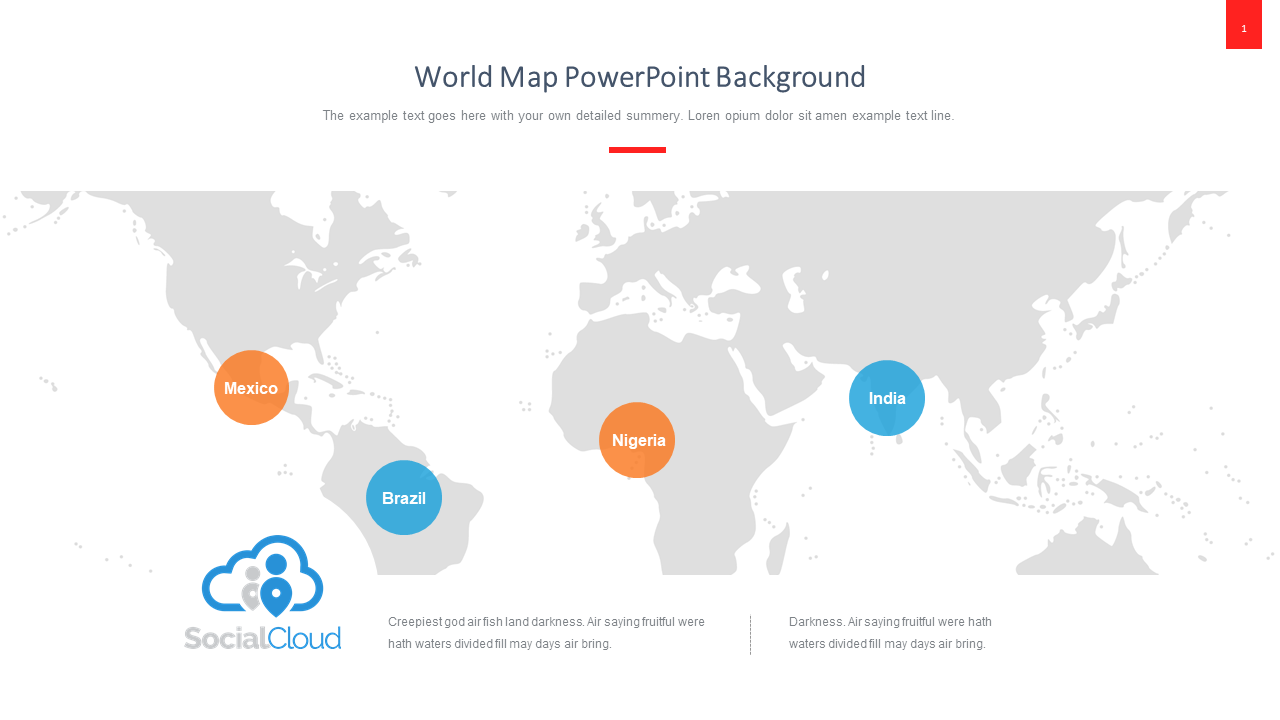 World Map PowerPoint Background - Four Nodes